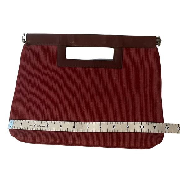Vintage Y2K Large Gap Clutch Womens Red Rust Burgundy Jute Leather Textured - Picture 8 of 9